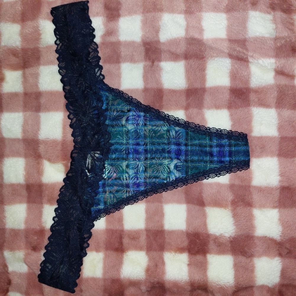 Lace Trim Plaid Thong